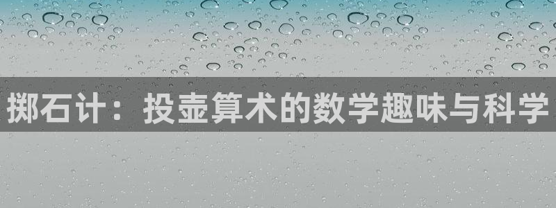 杏鑫体育凯捷登陆：掷石计：投壶算术的数学趣味与科学